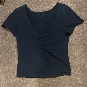 Brandy Melville Dark Blue Ruched V-Neck Top